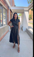 Load image into Gallery viewer, Cynthia Midi Button Up Leather Dress in Black
