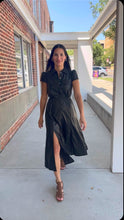 Load image into Gallery viewer, Cynthia Midi Button Up Leather Dress in Black
