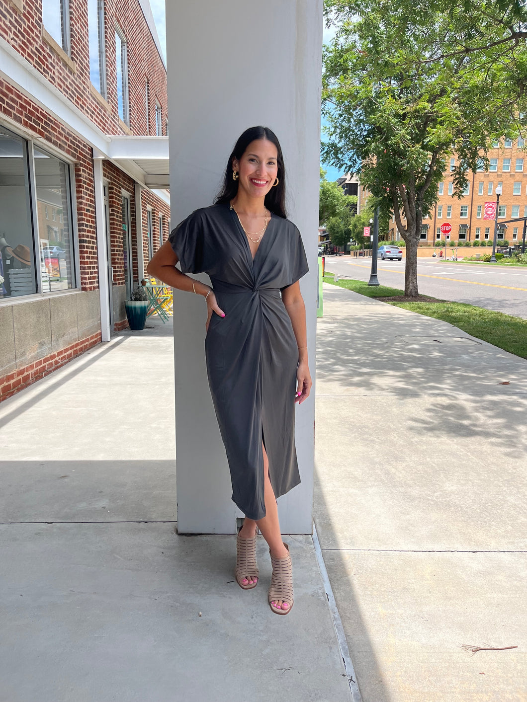 Charlotte Twist Front Midi Dress