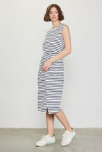 Load image into Gallery viewer, The Navy/White Stretson Knot Midi Dress
