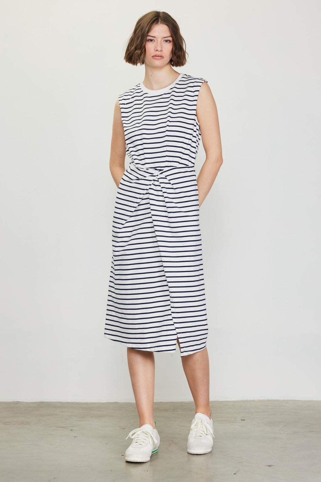 The Navy/White Stretson Knot Midi Dress