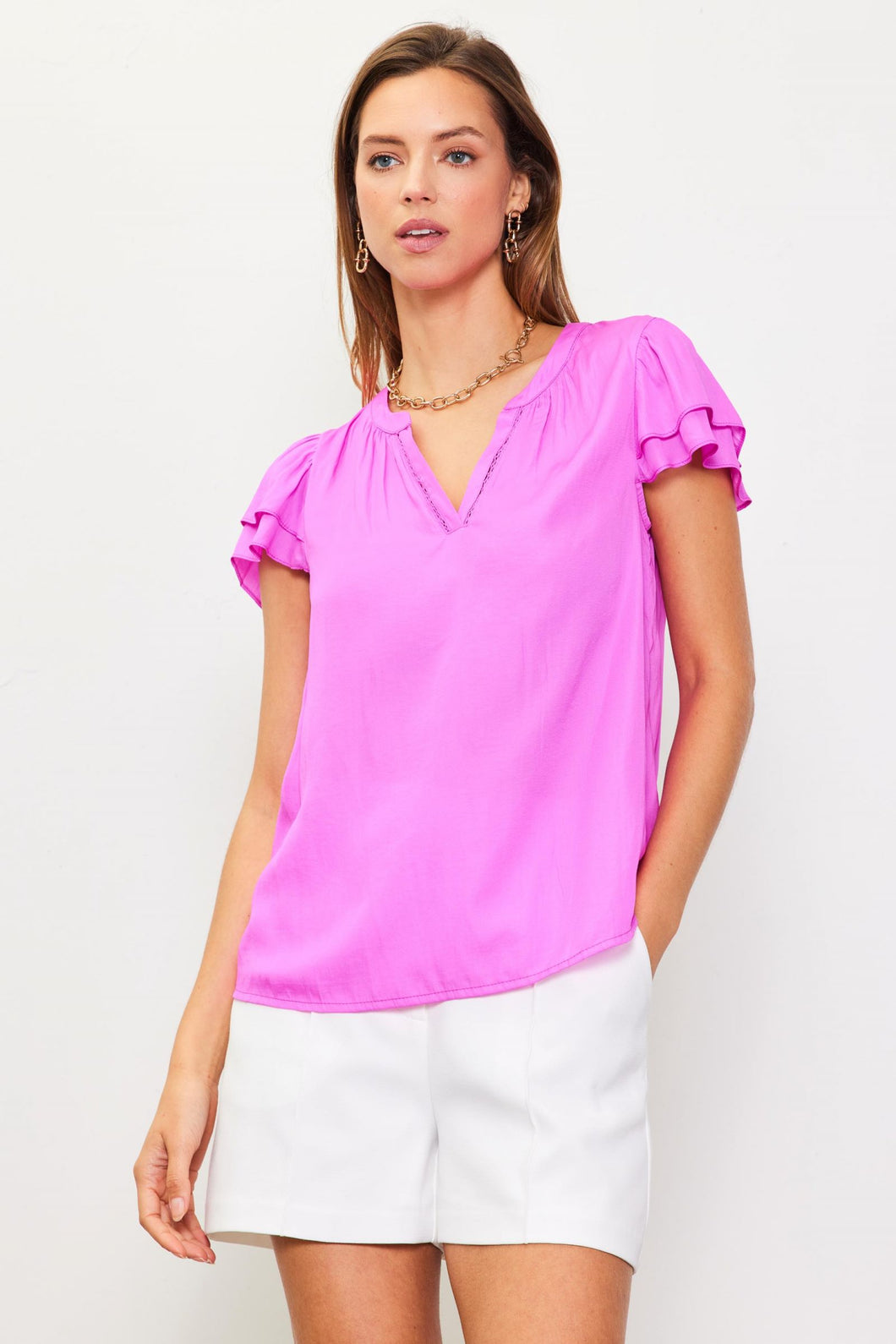 Pink Scout Double Ruffle Sleeve Layer Blouse