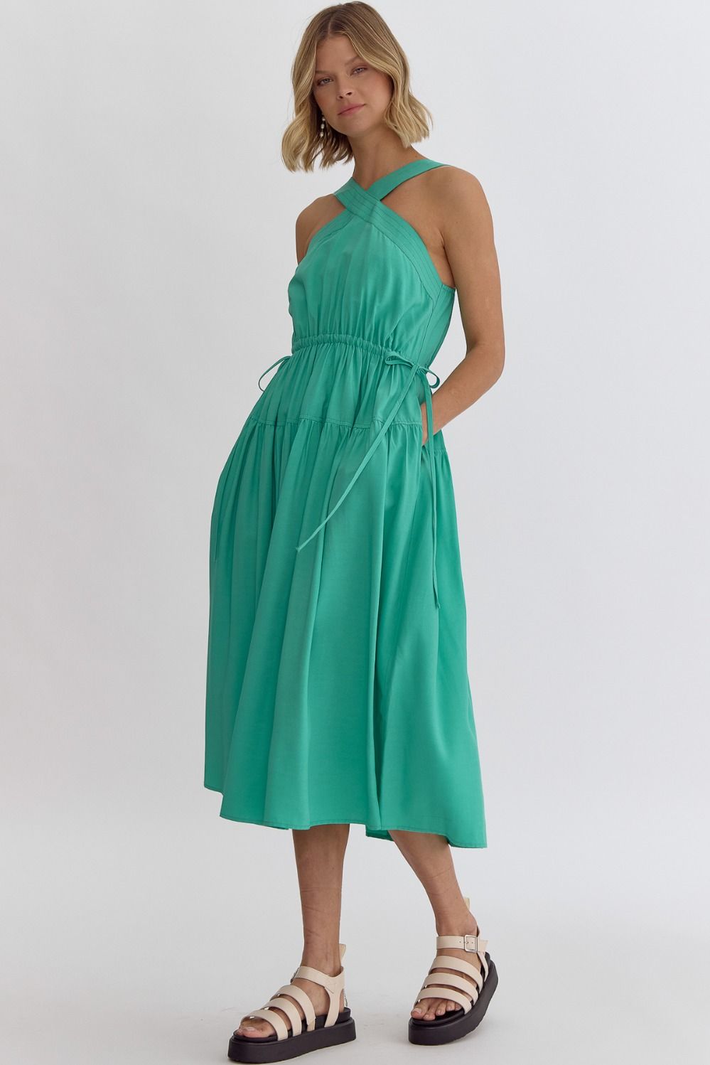 The Green Edith Side Tie Dress