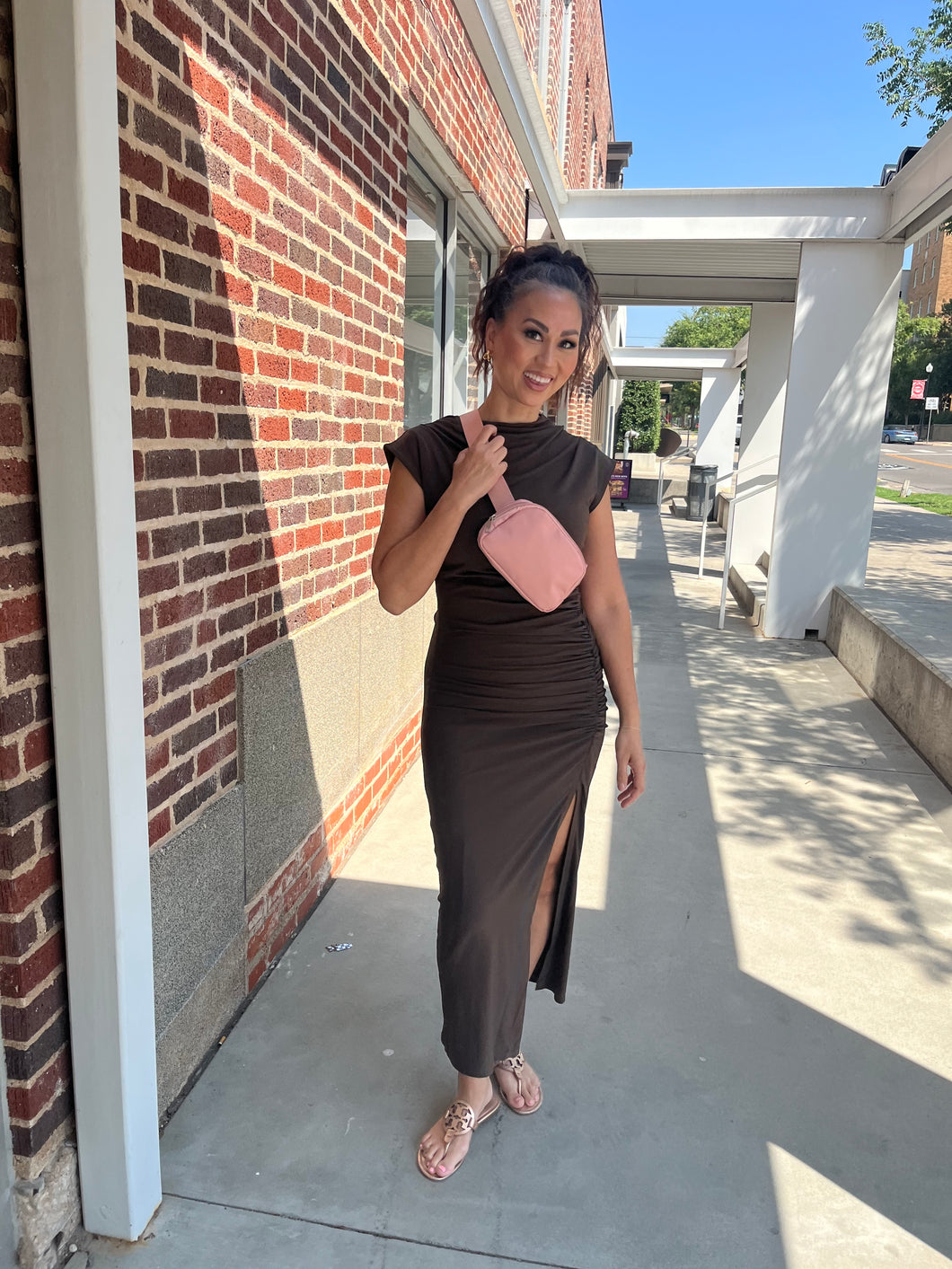 Mocha Lauren Dress Mock Neck Midi Dress