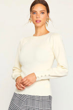 Load image into Gallery viewer, The Ivory Lacey Jewel Button Sleeve Sweater
