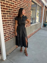 Load image into Gallery viewer, Cynthia Midi Button Up Leather Dress in Black
