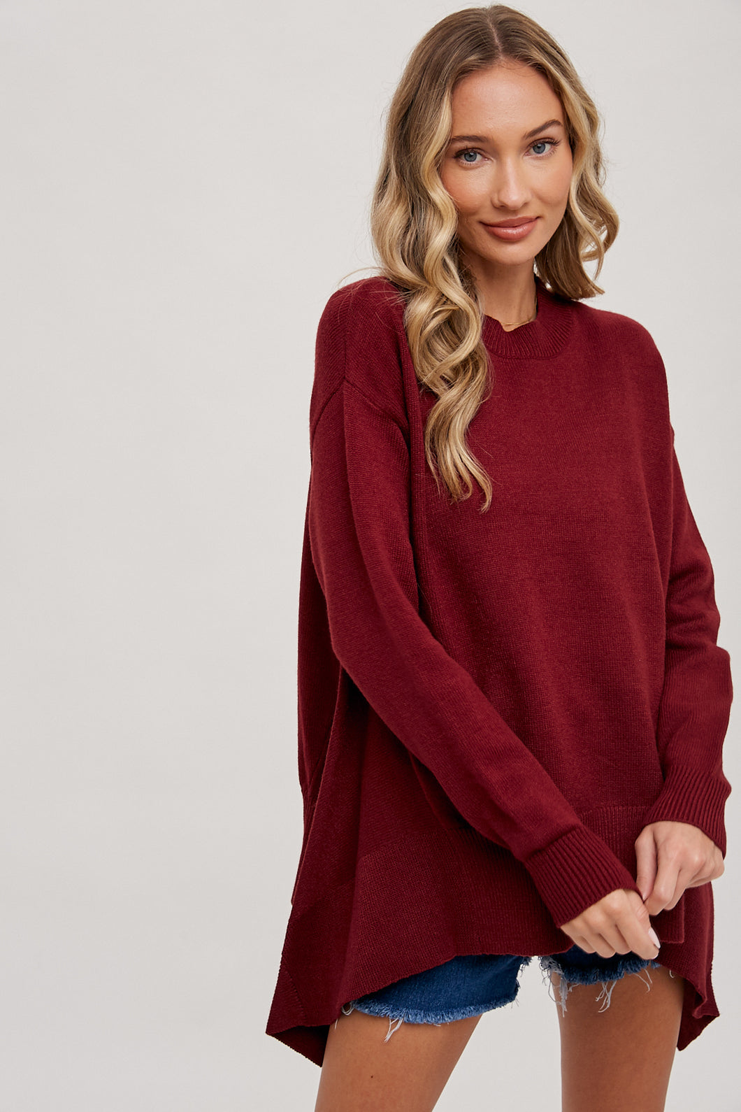 The Bella Throw Over Sweater in Burgundy