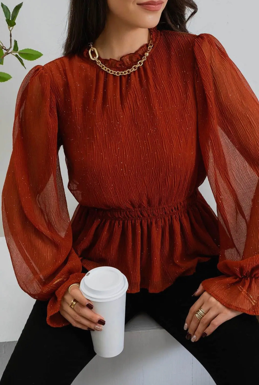 The Gigi Glitter Peplum Blouse