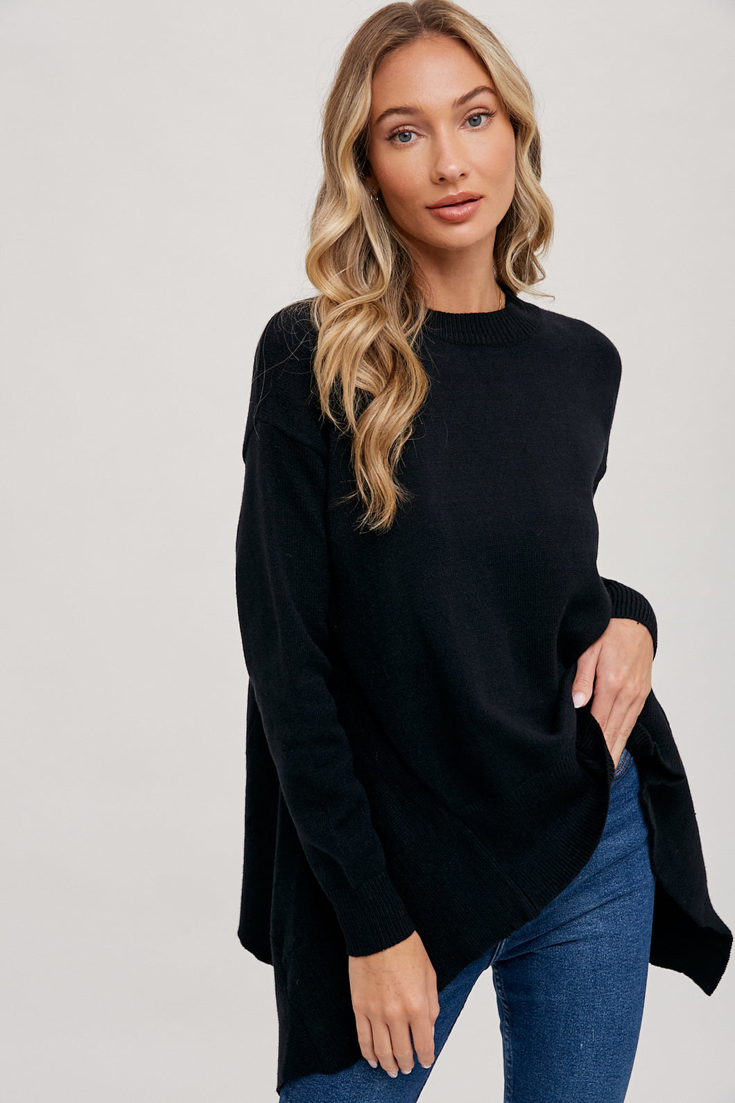 The Bella Throw Over Sweater in Black