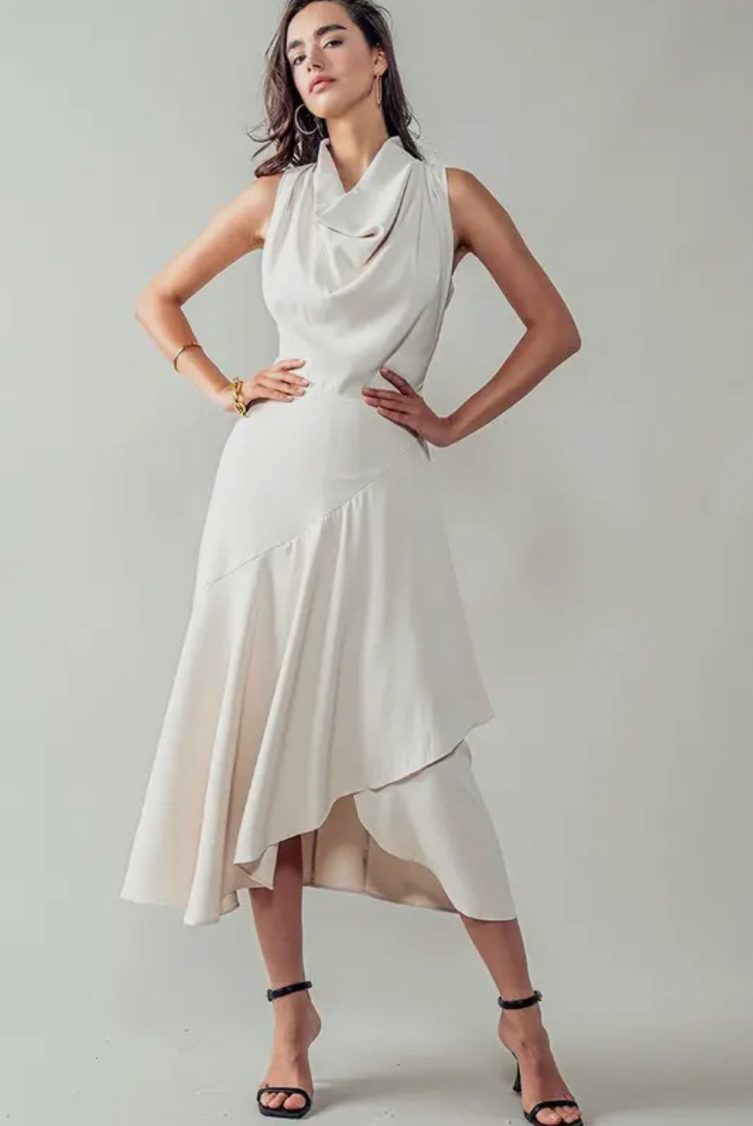 The Asymmetrical Drape Neck Dress