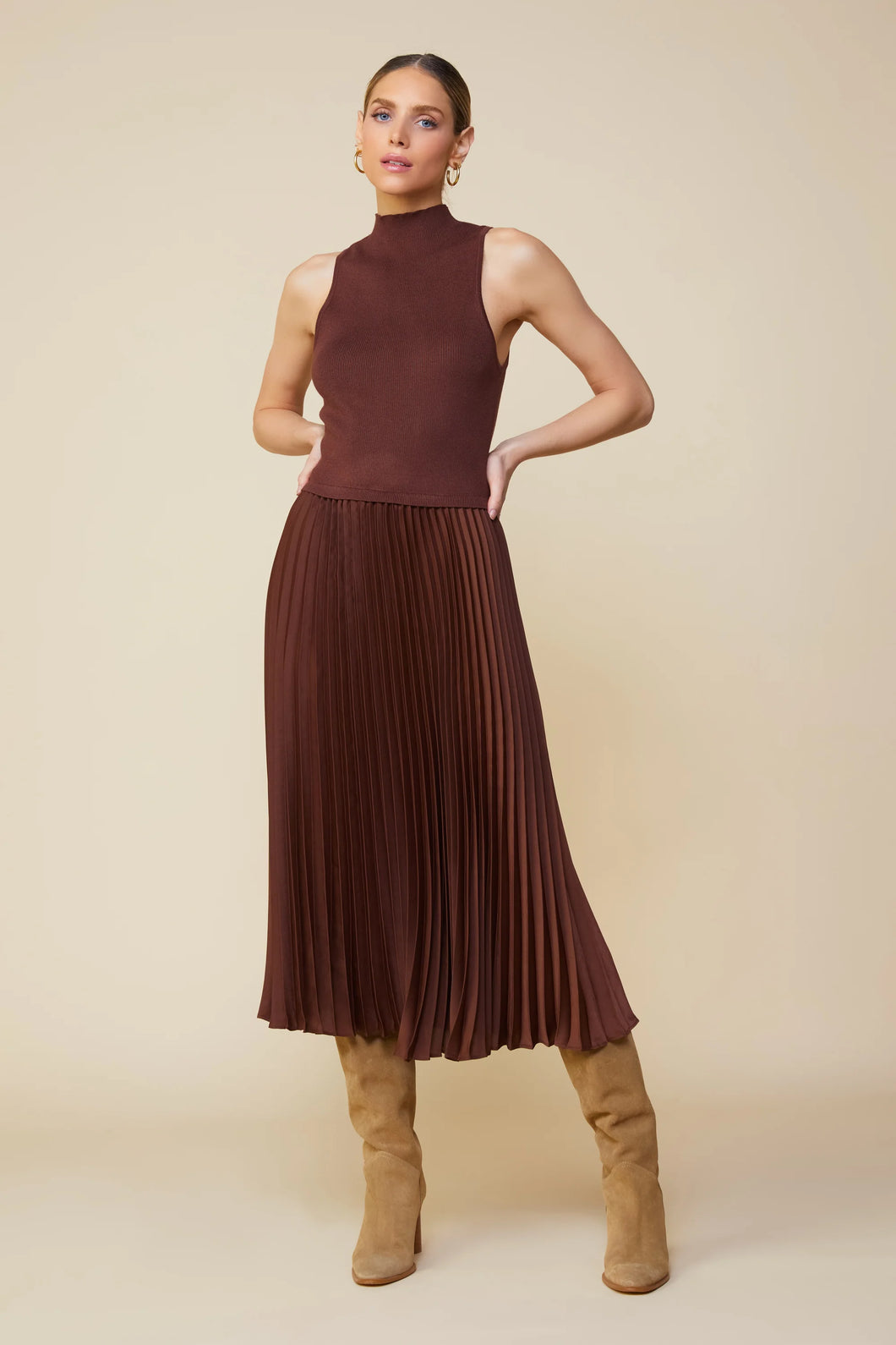Dylan Mixed Media Pleated Skirt Dress