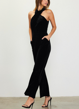Load image into Gallery viewer, The Black Dreamy Velvet Halter Jumpsuit
