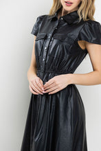 Load image into Gallery viewer, Cynthia Midi Button Up Leather Dress in Black
