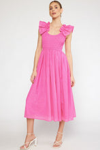 Load image into Gallery viewer, Pink Textured Ruffle Strap Midi Dress
