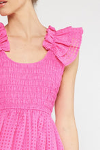 Load image into Gallery viewer, Pink Textured Ruffle Strap Midi Dress
