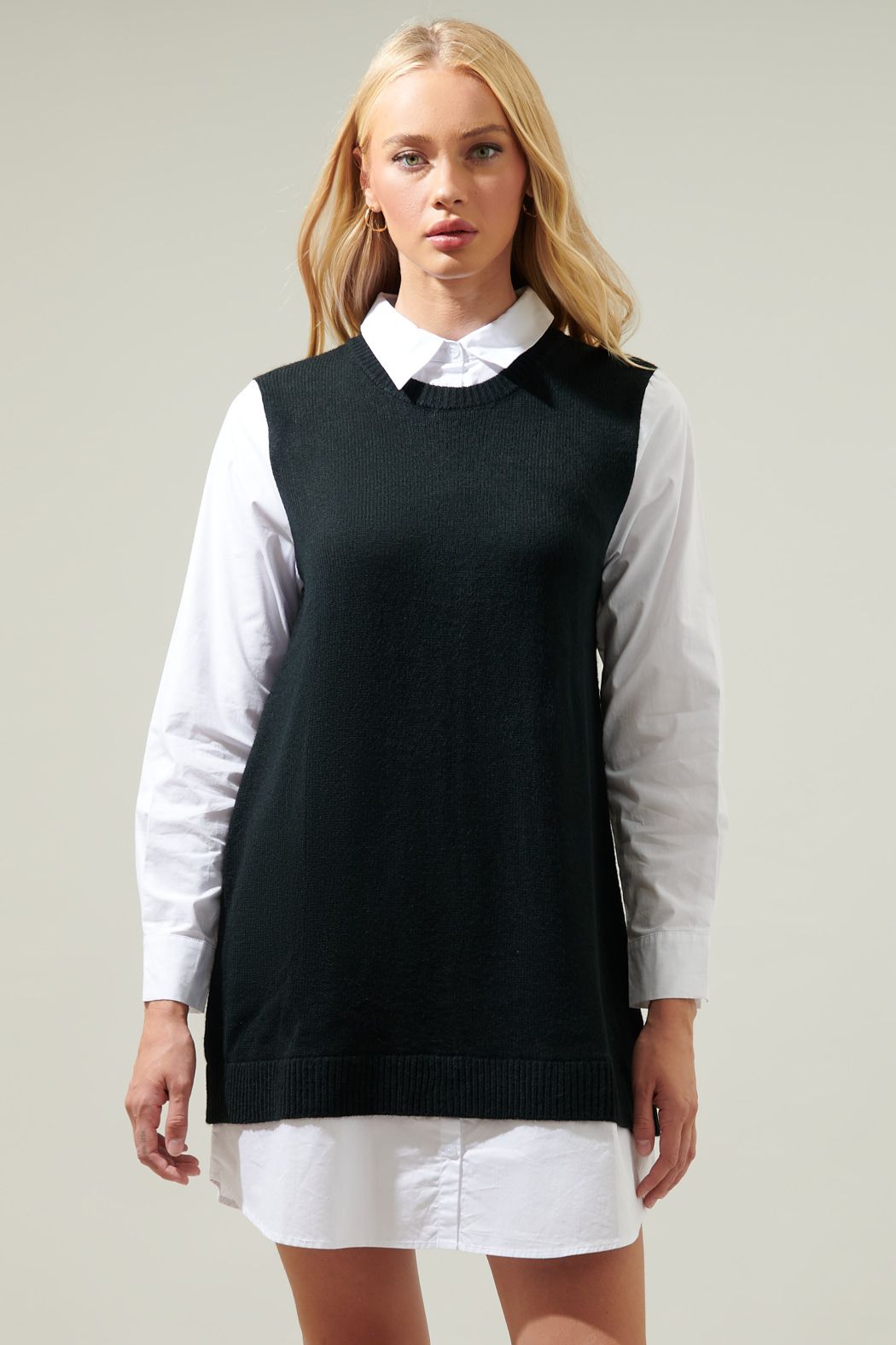 The Marianna Mixed Media Poplin Sweater Dress