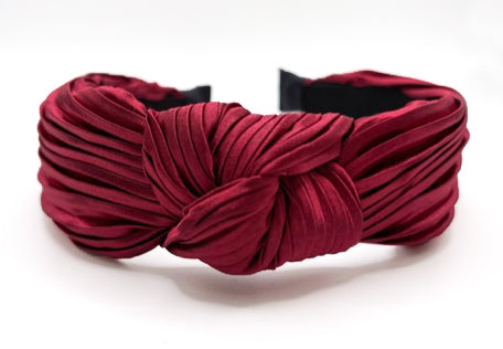 Women's Knotted Pleated Headband in Wine