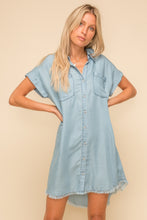 Load image into Gallery viewer, Fringe Hem Chambray Dress
