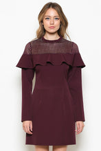 Load image into Gallery viewer, Burgundy Longsleeve Mesh Contrast Dress

