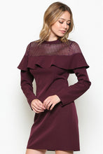 Load image into Gallery viewer, Burgundy Longsleeve Mesh Contrast Dress
