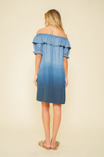 Load image into Gallery viewer, Dip Dyed Chambray Off Shoulder Dress
