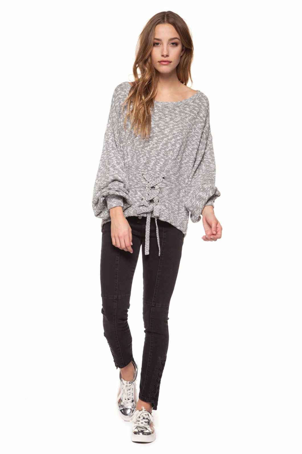 Front Lace Up Sweater