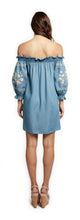 Load image into Gallery viewer, Embroidered Off Shoulder Chambray Dress
