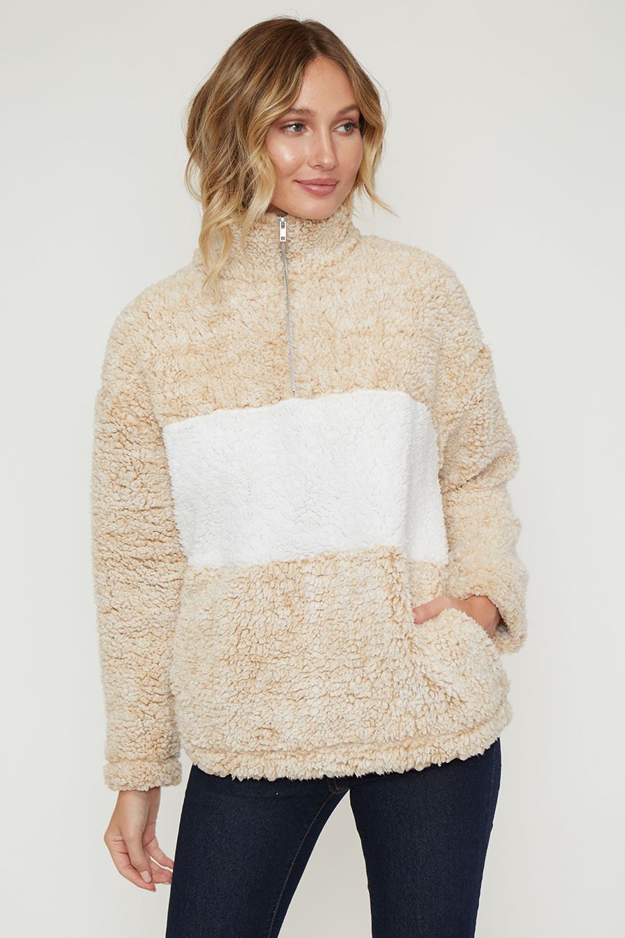 Two Tone Sherpa Pullover w/Pockets