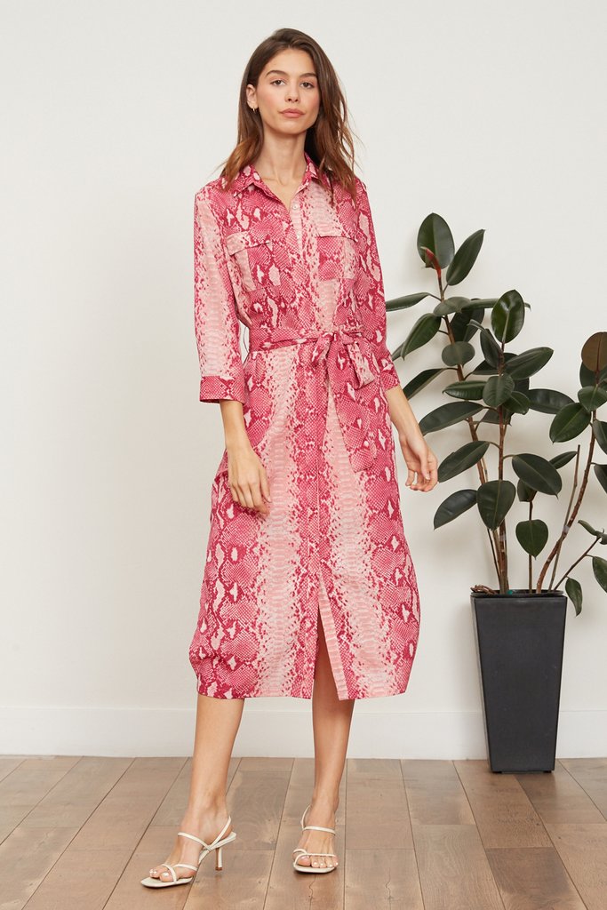 Tori Button Down Snake Print Dress