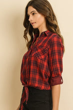 Load image into Gallery viewer, Buffalo Plaid Front Tie Button Up

