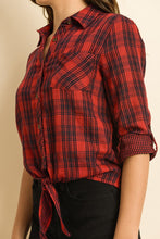 Load image into Gallery viewer, Buffalo Plaid Front Tie Button Up
