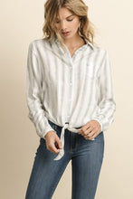 Load image into Gallery viewer, Chalk Stripe Tie Front Shirt
