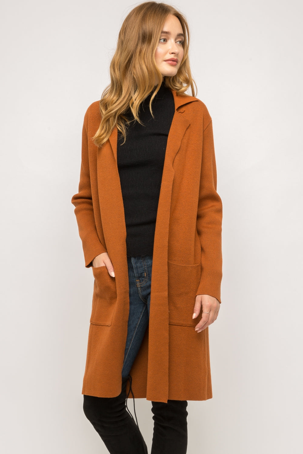 Long Open Collar Cardigan