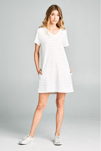 Load image into Gallery viewer, Striped Vneck Knit Dress with Pockets
