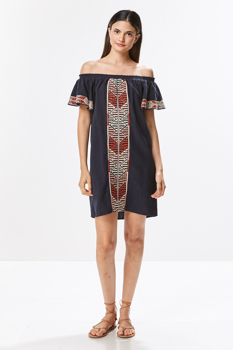 Tribal Print Off Shoulder Dress