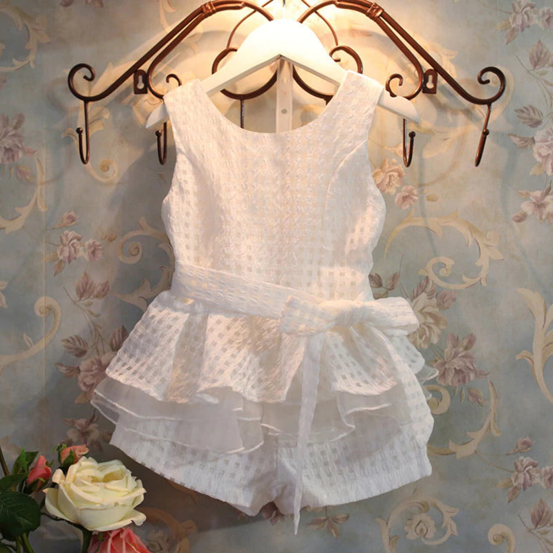 Little Girls Organza Ruffle Hem Top & Shorts