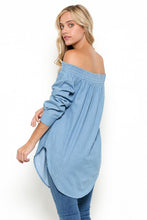Load image into Gallery viewer, Chambray Off Shoulder Tunic
