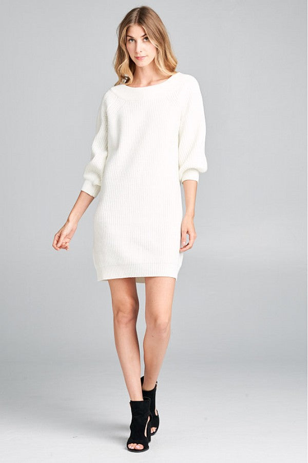 Cream Ribbed Knit Comfy Dress