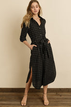 Load image into Gallery viewer, Windowpane Plaid Midi Shirt Dress
