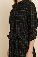 Load image into Gallery viewer, Windowpane Plaid Midi Shirt Dress
