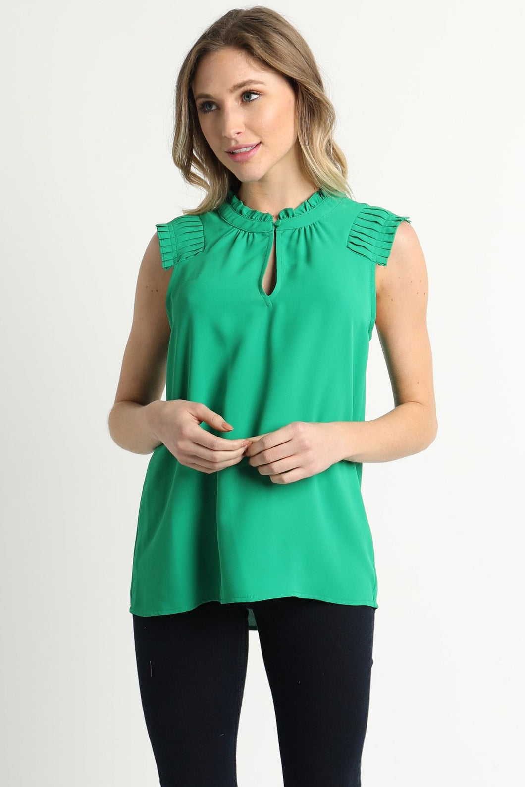 Pin Tucked Shoulder Ruffle Blouse
