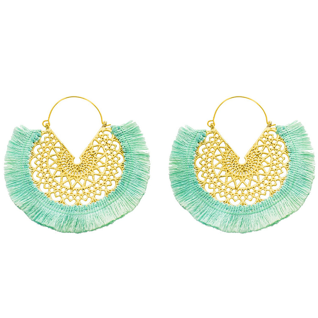 Mint Fringe Hoop Earrings