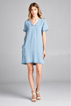 Load image into Gallery viewer, Chambray V-neck Dress
