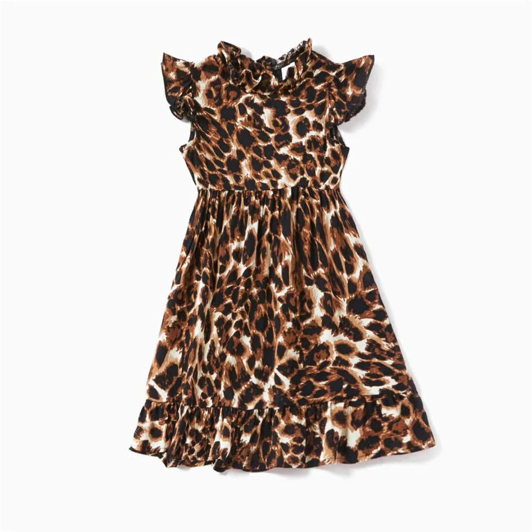 Little Girls Leopard Print Ruffle Collar Dress