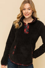 Load image into Gallery viewer, Plaid Contrast Half Zip Fuzzy Pullover
