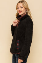 Load image into Gallery viewer, Plaid Contrast Half Zip Fuzzy Pullover
