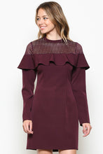 Load image into Gallery viewer, Burgundy Longsleeve Mesh Contrast Dress
