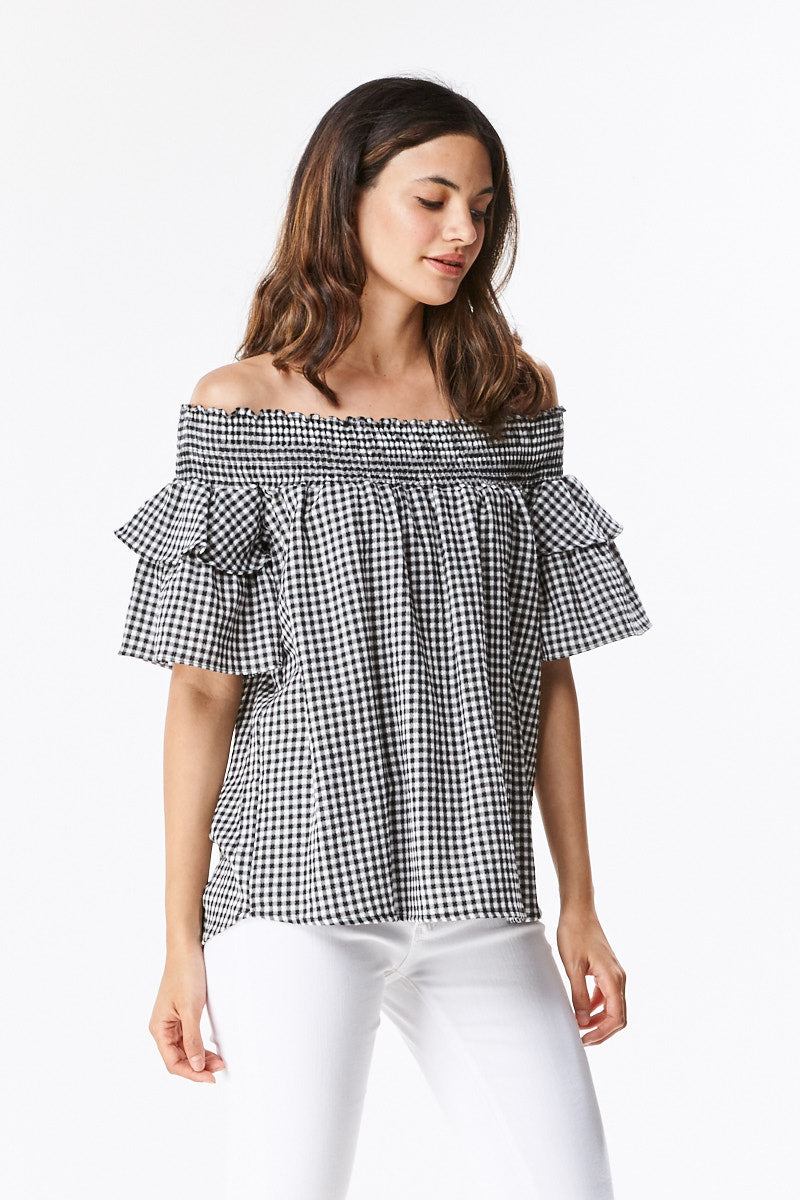 Gingham Off Shoulder Blouse