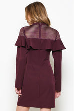 Load image into Gallery viewer, Burgundy Longsleeve Mesh Contrast Dress
