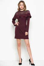 Load image into Gallery viewer, Burgundy Longsleeve Mesh Contrast Dress
